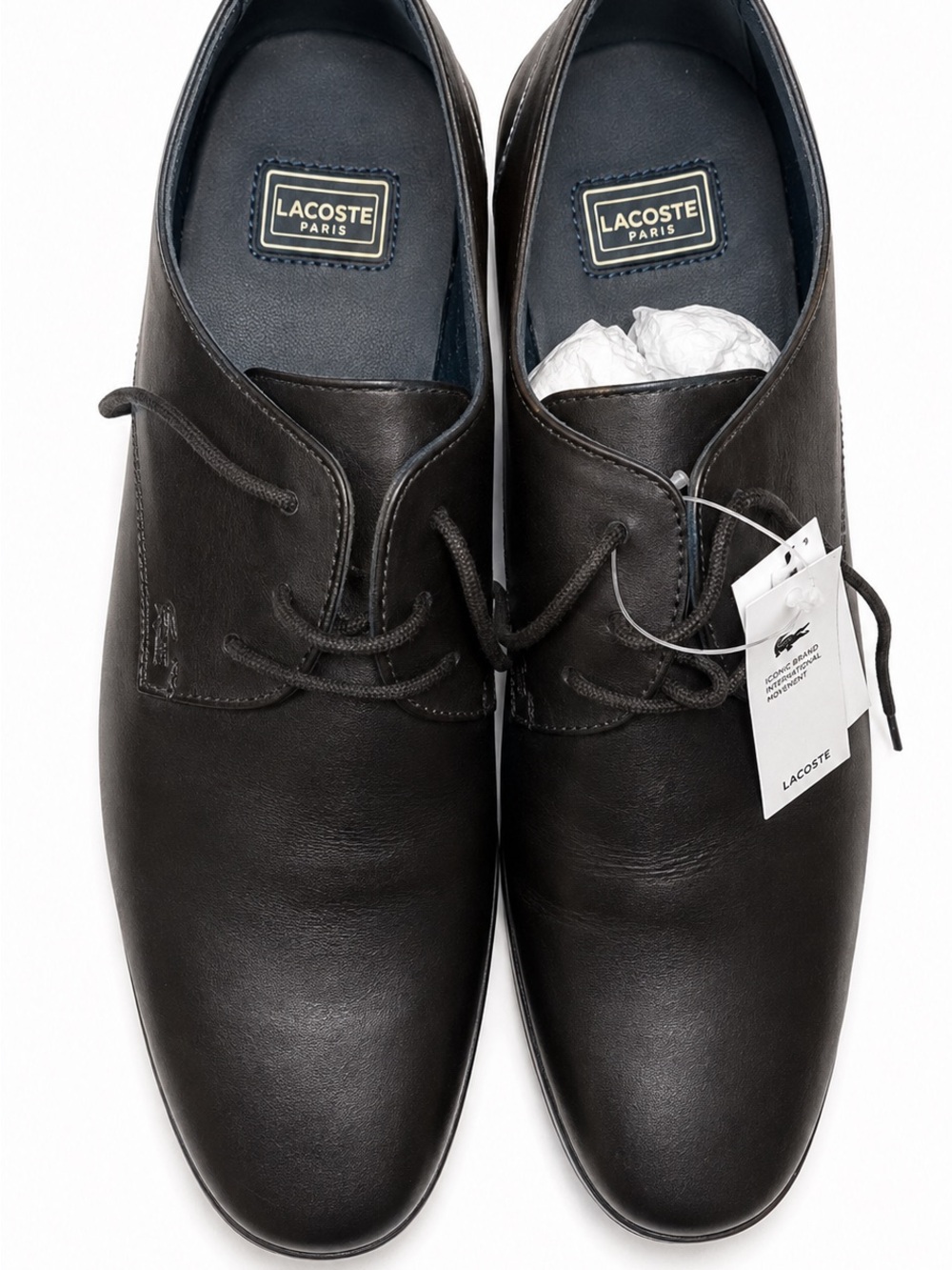 Lacoste Men's Black Leather Lace-Up Oxfords